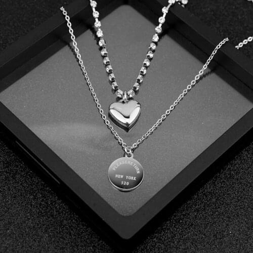 Fashion Necklace for Women Love Necklace Stainless Steel Double Layer Love Circle Couple Necklace Clavicle Chain 2020 New
