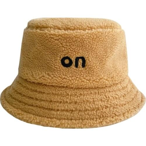 Hat women bucket hat letter Teddy cashmere fisherman hat winter Japanese wild thick warm lamb cashmere basin hat