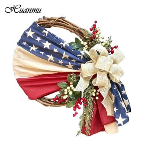 Independence Day Patriotic Floral Grapevine Wreath Artificial Plants For Home Decor Indoor Farmhouse Decor Easter Decorations