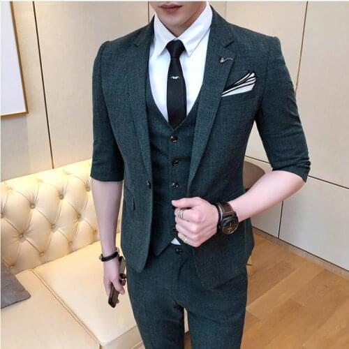 Jacket+Vest+Pants) Mens Wedding Dress,2019 New Style Mens Fashion Wool Suit Men Short Sleeve Wedding Suits Man Three Pieces