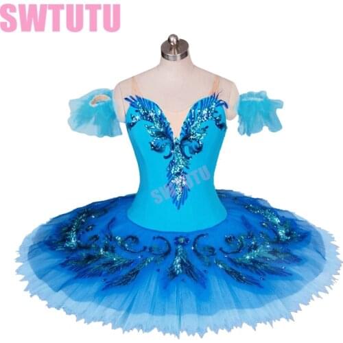 Adult blue bird professional Ballet Tutu women blue flower fairy classical ballet tutu with embroidery paltter tutu BT9027
