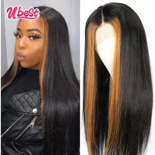 Ubest Ombre 27 Straight Lace Front Wig Brazilian Colored Human Hair Wigs Virgin 8-30Inch Transparent Lace Wigs for Black Women