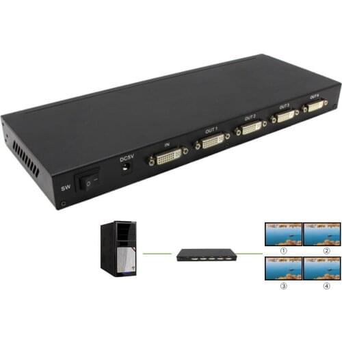 DVI Splitter 4 port DVI 1X4 Splitter DVi 1 in 4 out up to 4KX2K/30hz for PC laptop Monitor Projector
