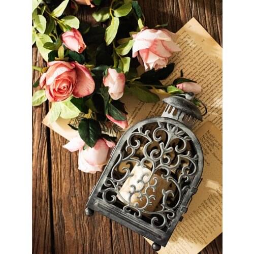 Retro American wrought iron hollow aroma candle holder home living room decoration shop hanging wind lantern holiday atmosphere