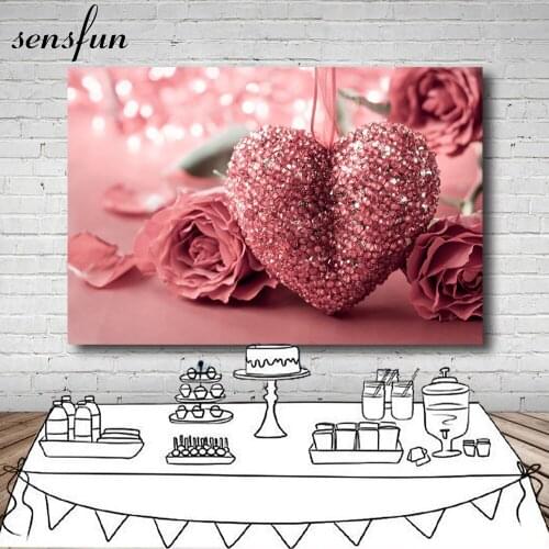 Sensfun Valentines Day Background With Luxury Crystal Heart And Roses Vintage Style Photography Backdrop 7x5ft Vinyl
