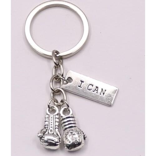 1pcs Silver Boxing Glove Charms Keychain With Encourage Words "I Can" Pendant For Men Sport Jewelry Keep Fit
