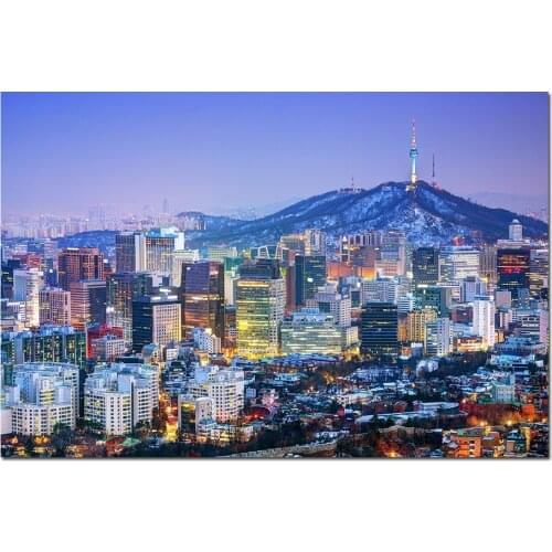 Seoul South Korea Cityscape Poster Canvas Cloth Fabric Print Painting for Home Decor Wall Art Picture