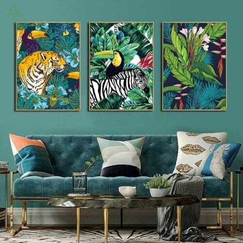 Nordic Flamingo Tiger Forest Animal Wall Art 3 Piece Canvas Painting Can For Home Wall Decoration