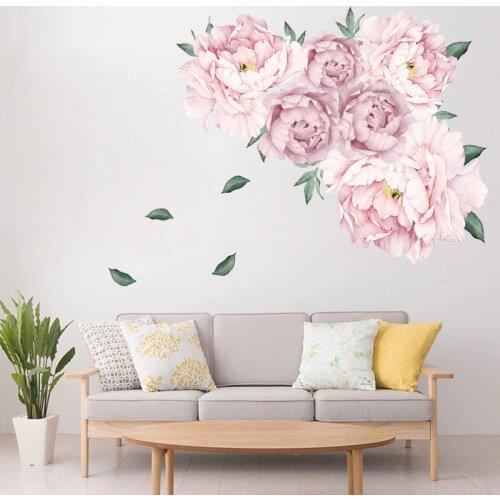 Sweet Pink Peony Flowers Wall Stickers for Kids Room Living Room Bedroom Furniture Sticker Home Decoration Wall Decal Home Decor