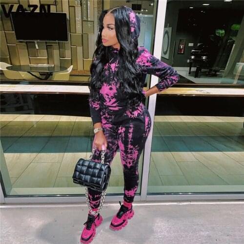 VAZN 2020 Hot High-end Daily Regular Casual Young Free Designer Tracksuits Hooded Full Sleeve Long Pants Slim Women 2 Piece Set