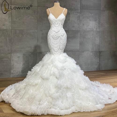 Ivory Backless Mermaid Wedding Dresses 2020 V Neck Lace Court Train Bridal Gowns Custom Made