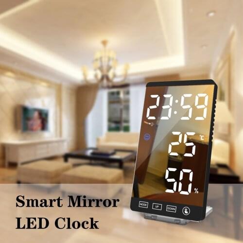 Led Mirror Clock 6" Table Clock with Touch Button Temperature Humidity Display Digital Alarm Clocks USB Output Makeup Clock