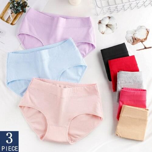 3pcs/Set Cotton Panties For Women Seamless Brief Mid-Waist Unerpant Breathable Lingerie Underwear Plus Size 2XL 3XL Panties