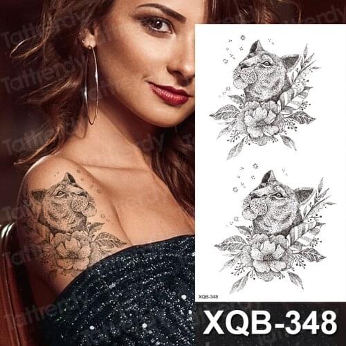 Sexy Flash Fake Tiger Fox Waterproof Tattoos Stickers Women Chest Body Arm Tattoo Temporary Rose Peony DIY Girl Flower Tato Cat