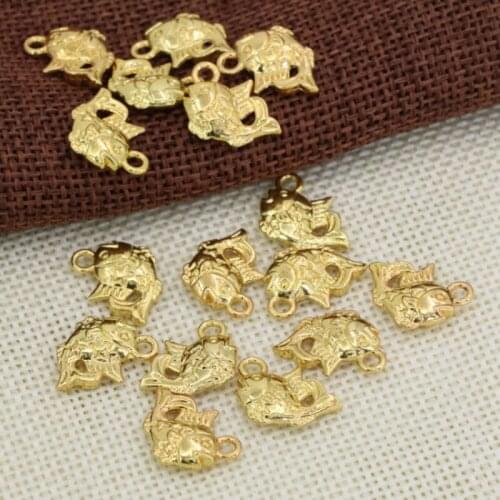High Quality 10*15mm 10pcs Accessories Wholesale Price Fish Shape Gold-Color Spacers Beads Pendant Jewelry Findings Making B2562
