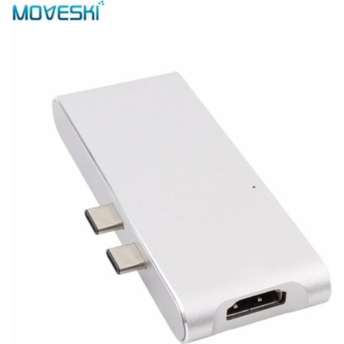 Moveski YC-204B USB-C HDMI 4K Adapter Thunderbolt 3 Type C Hub SD Micro SD Card Reader+Type-C Charger Port for MacBook Pro