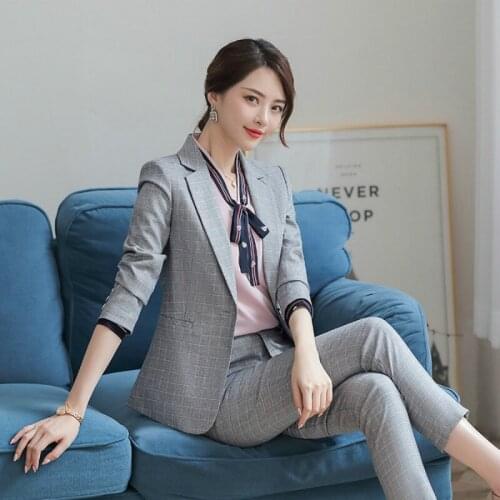 Womens clothes autumn and winter new fashion temperament dress high-end professional ladies suit plaid overalls two-piece