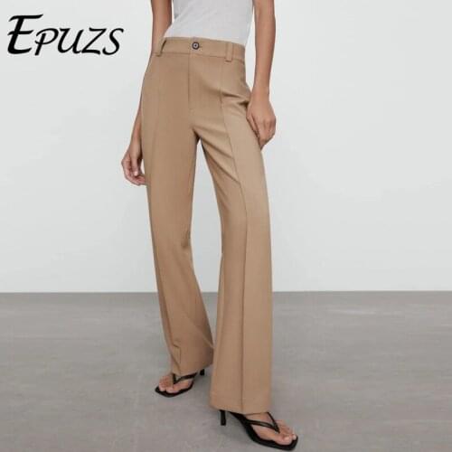 ZA 2021 elegant office white Straight Pants WOMEN Vintage joggers women High Waist Trousers korean women clothing