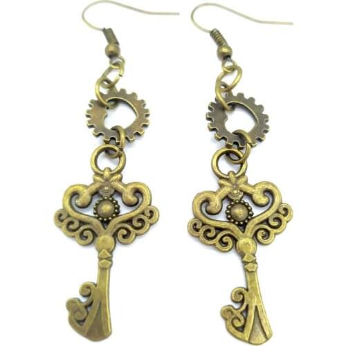 Simple Design Hollowed Heart Gears Nice Key Drop Women`s Vintage Earrings