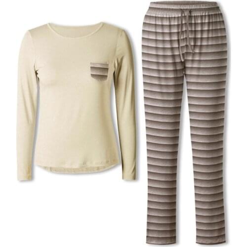 Neatie Kiddie Women Pajamas Set Home Lounge Clothes Sets Long Sleeve Top Full-length Stripe Pants Sleep Nightwear Lady Pajamas