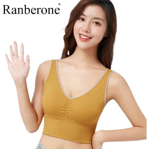 Ranberone Womens Yoga Sport Bra Sexy Deep V Tops Comfort Underwear Push Up Bralette Top Breathable Fitness Vest Soft