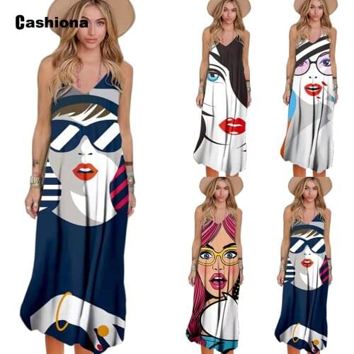 2021 Summer Long Maxi Dress Fashion Avatar Print Skirt Dresses Plus size Women Clothing Sleeveless Femme Vestidos Robe Dress
