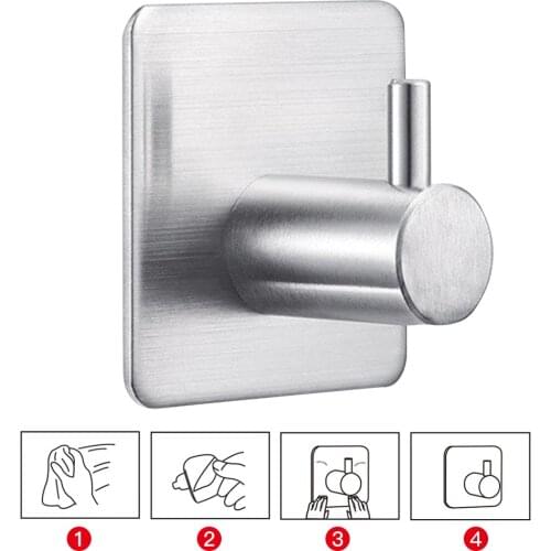 14/16mm Cylindrical Style Stainless Steel Hook Strong Viscose Coat Hook Bathroom Towel Hanger Non-drilling Kitchen Hanging Hook