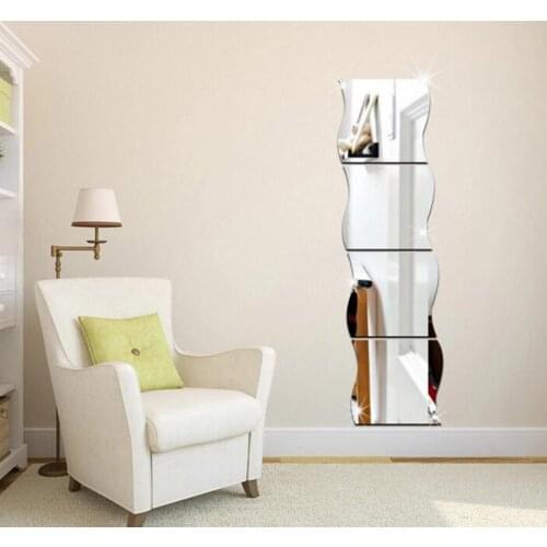 6/12pcs 3D Mirror Wall Sticker Waves Shape Removable Stickers with Self-adhesive For Home Wall Bedroom Make Up Mirror