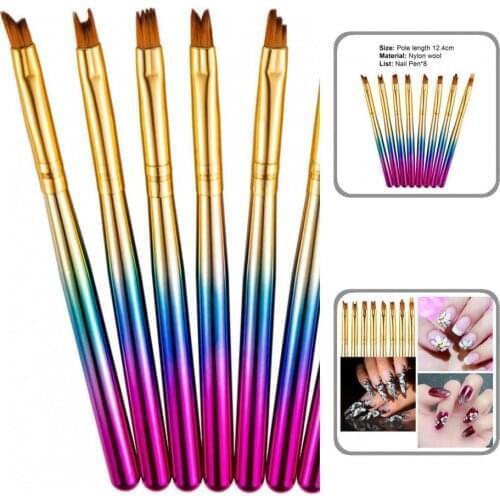 8Pcs/Set Useful Nail Art Drawing Liner with Colorful Gradient Handle DIY Nail Art Pen Multifunctional for Female