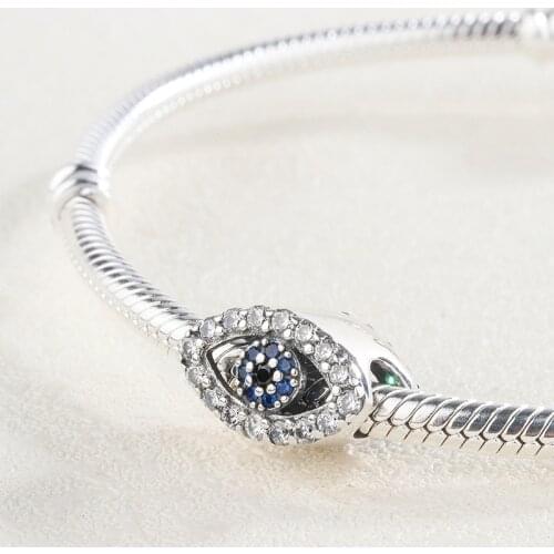 925 Sterling Silver European Blue CZ Zircon Lucky Evil Eye Beads Pendant Charm Bracelet DIY Jewelry Making For Original Pandora