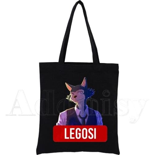 Beastars Shopping Bag Print Original Design White Unisex Fashion Travel Canvas Bags Black