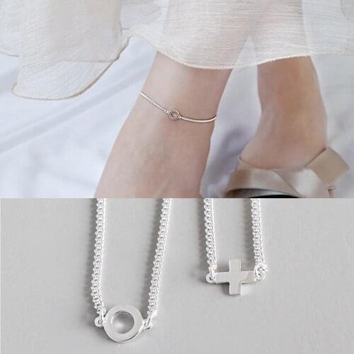 New 925 Sterling Silver Anklet Bracelet Jesus Cross Women Summer Charm Chain Sandal Beach Foot Anklet Gift