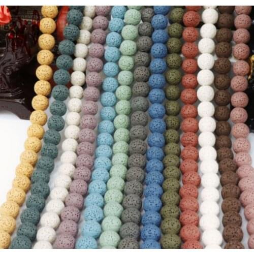 Natural Stone Beads Volcanic Lava Colorful Black Round Rock Lava Loose Beads 6 8 10 mm For DIY Necklace Bracelet Jewelry Making