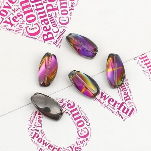 DoreenBeads Glass AB Rainbow Color Aurora Borealis Beads Twist Transparent Multicolor Oval Pattern About 17mm x 9mm, 20 PCs