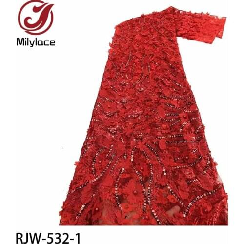 Exquisite 3D Applique with Bead Embroidery French Tulle Lace Fashionable African Sequin Lace Fabric for Evening Dress RJW-532