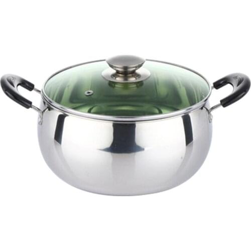 Stainless Steel Pearl Cooking Pot Household Foot Double Ear Soup Milk Praise Noodles Egg Cooking Pot With Glass Lid Cooker Use