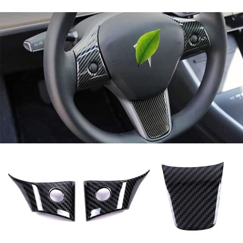 For Tesla Model 3 Steering Wheel Switch Button Frame Molding Cover Trim Carbon Fiber Printed ABS Car Interior Accessories