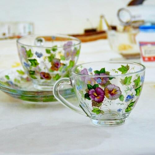 9x7cm Capacity 230ml coffee cup tea cup with saucer Set withstand 120 ℃ heat glass cup