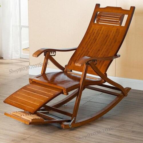 Rocking chair recliner balcony home leisure adult elderly solid wood rocking chair nap bamboo rattan easy chair