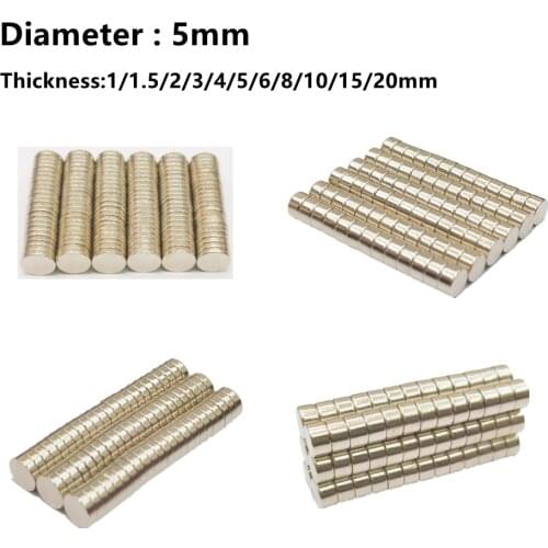 10pcs 5mm Diameter Round Neodymium Magnets 1/1.5/2/3/4/5/6/8/10/15/20mm Thick Rare Earth Strong Crafts Permanent Magnet N35
