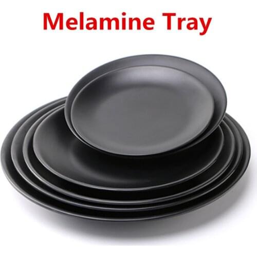 Melamine Round black plastic Tray Dinner Plate Dishes Food Sushi Steak Dinner Plates Food Dessert Tea Tray for Party Dinnerware