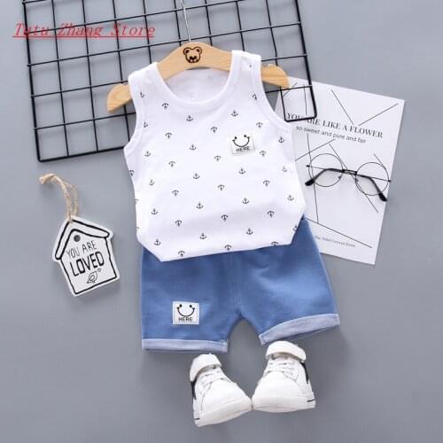 Korean Baby Boys Clothes Summer Cotton Sleeveless Vest+ Jeans Shorts Outfits Sport Brand Jogging Clothing Fit 0-5 Years