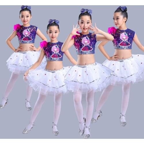 New Children Colorful Skirt Dance Costumes for Girls Kids Child Sequin Competition Jazz Stage Performance Clothing Sequins