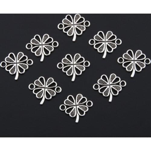 20pcs Silver Color Four Leaf Clover Charms Lucky Leaves Pendant Bracelet Colliar Jewelry Accessories 17x15.5mm A3327