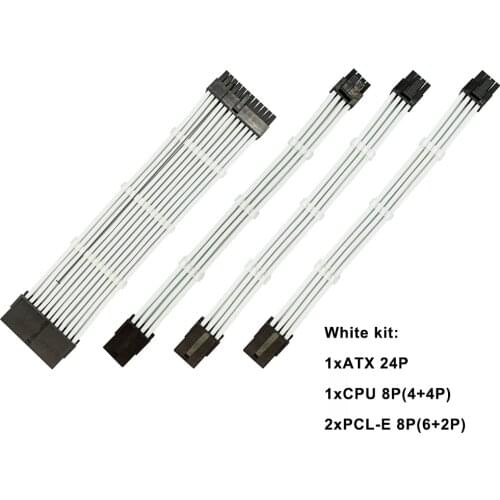 Female to Male 18AWG Sleeved PSU Extension Power Cord Cable Kits 1X ATX 24pin CPU 8pin 2X PCI-E 8pin