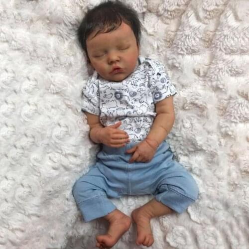 Y55B 48cm Realistic Doll Soft Silicone Vinyl Sleeping Baby Boy Closed Eyes Lifelike Birthday Gift Toy