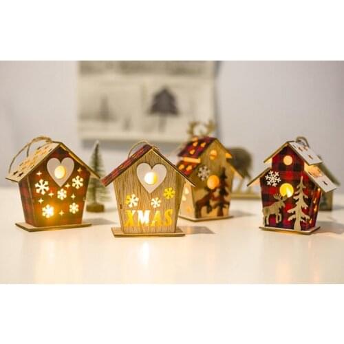 20pcs/lot Christmas Wooden House for Festival Kids Children Gift DIY Gifts with Electric Shining Candle Light Christmas Tree
