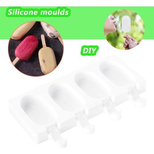 DIY 4 Cell Mini Silicone Ice Cream Popsicle Mold Tray Pan Kitchen Tools Ice Maker Lolly Mould Cake Fondant Mould Reusable 2