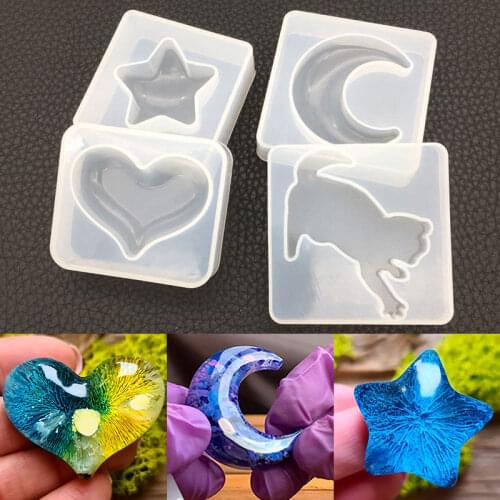 DIY Crystal Epoxy Five-pointed Star Moon Love Kitten Resin Mold High Mirror Surface Free Polishing Pendant Silicone Mold Making