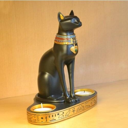 Resin Ancient Egyptian Cat Candle Holder Crafts Candlestick Romantic Dinner Candle Holder Home Table Wedding Cafe Bar Decor